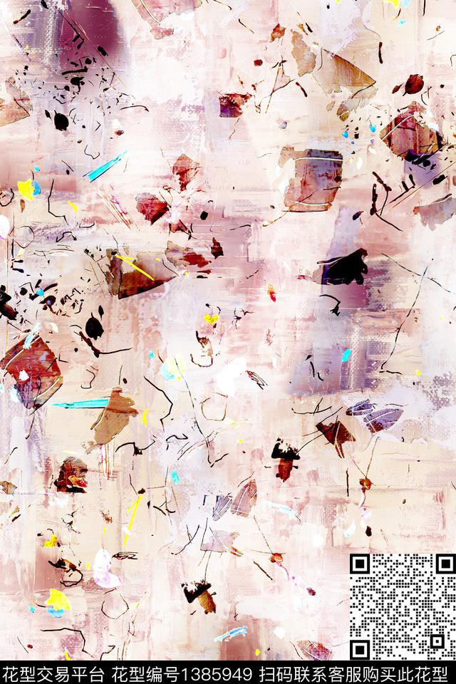 几何肌理抽象花卉数码印花华亿平台下载（图片编号: 1385949） - 瓦栏（Walan）