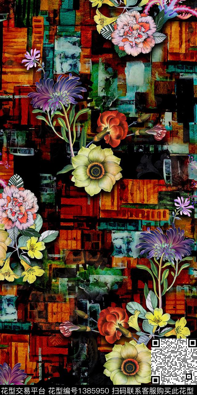 几何女装花卉数码印花华亿平台下载（图片编号: 1385950） - 瓦栏（Walan）