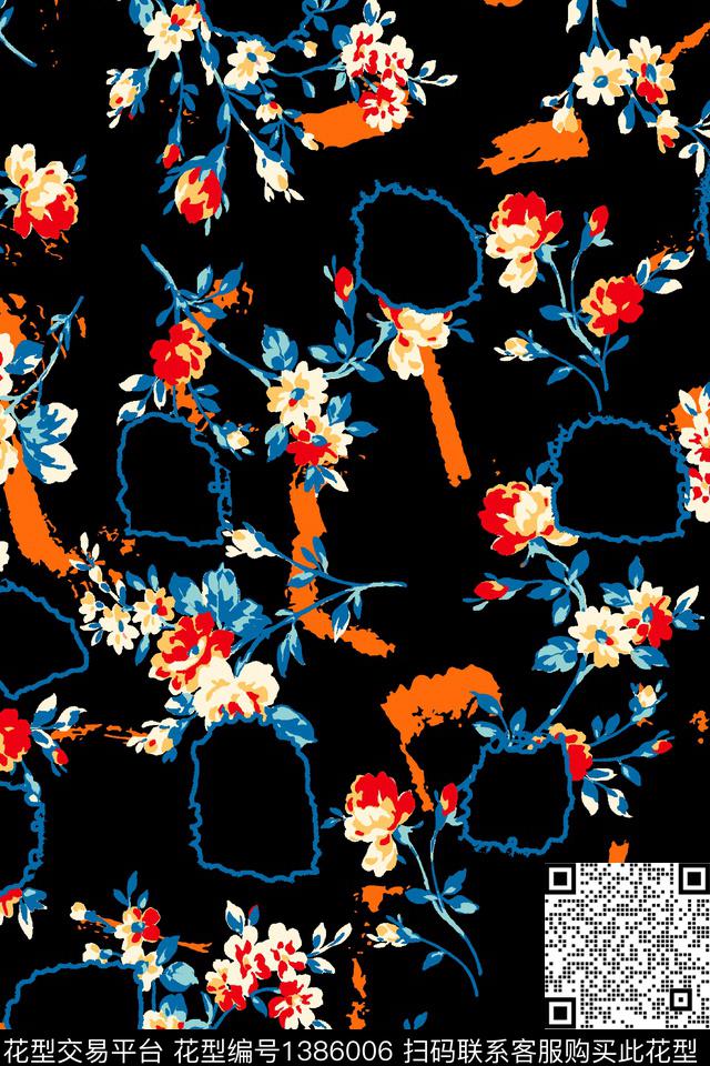 几何花卉春夏华亿平台数码印花华亿平台下载（图片编号: 1386006） - 瓦栏（Walan）