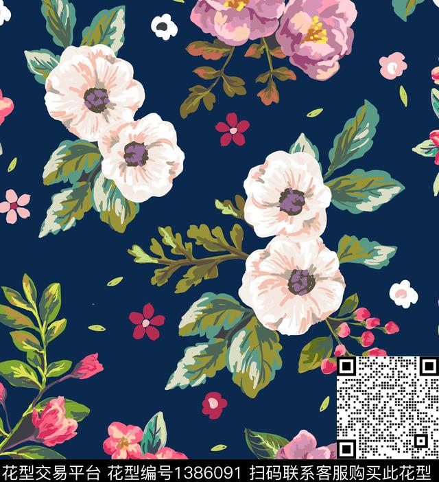 花卉春夏华亿平台大牌风数码印花华亿平台下载（图片编号: 1386091） - 瓦栏（Walan）