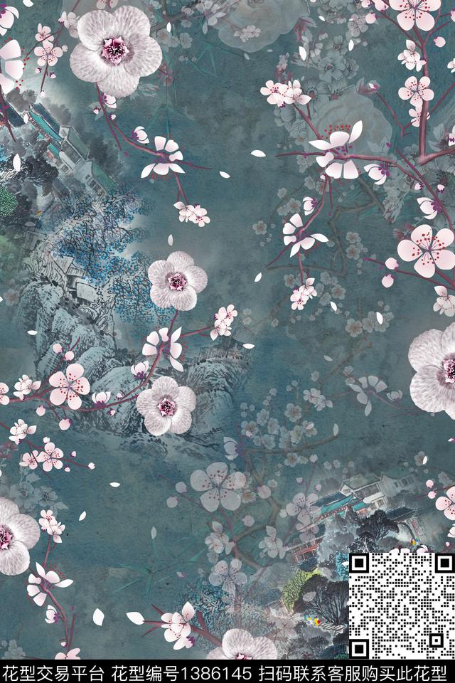 花卉中国风真丝数码印花华亿平台下载（图片编号: 1386145） - 瓦栏（Walan）