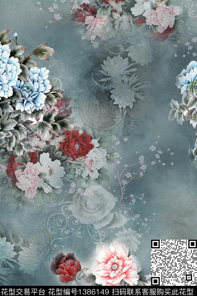 香云纱中国风真丝数码印花华亿平台下载（图片编号: 1386149） - 瓦栏（Walan）