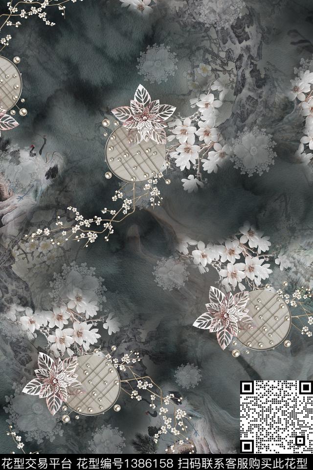 花卉香云纱真丝数码印花华亿平台下载（图片编号: 1386158） - 瓦栏（Walan）