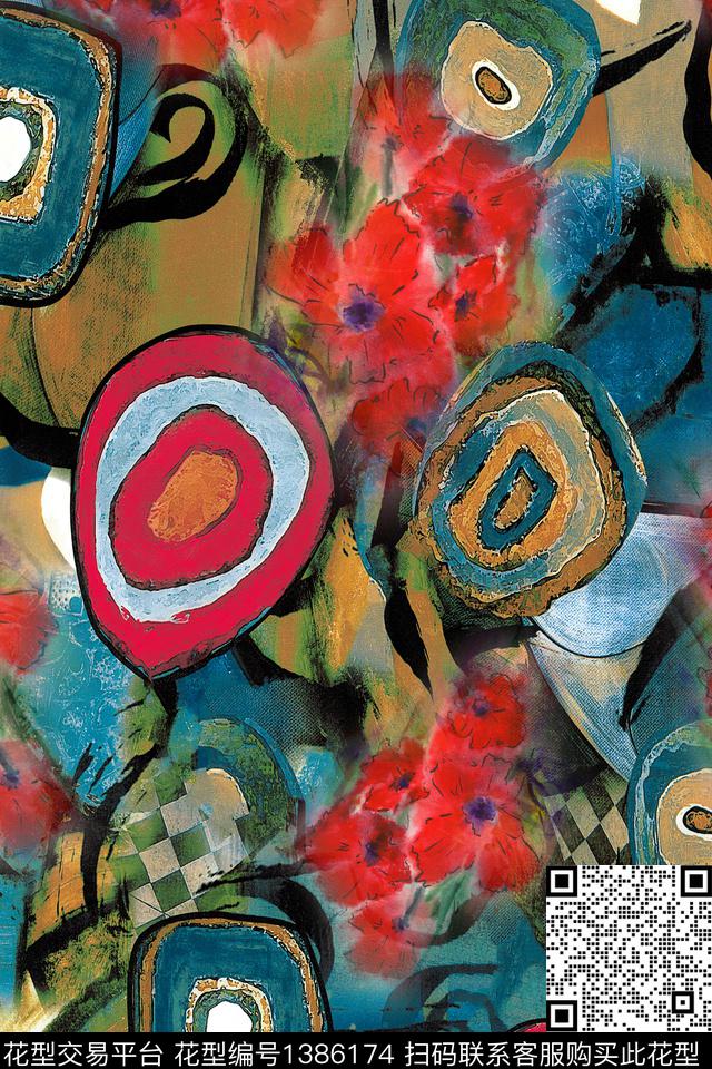 几何年轻女性抽象数码印花华亿平台下载（图片编号: 1386174） - 瓦栏（Walan）