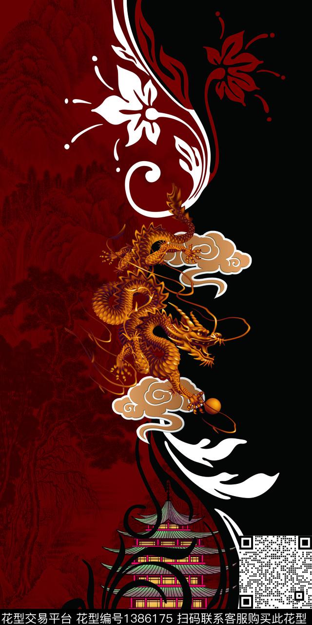 几何祥云中国风定位花数码印花华亿平台下载（图片编号: 1386175） - 瓦栏（Walan）