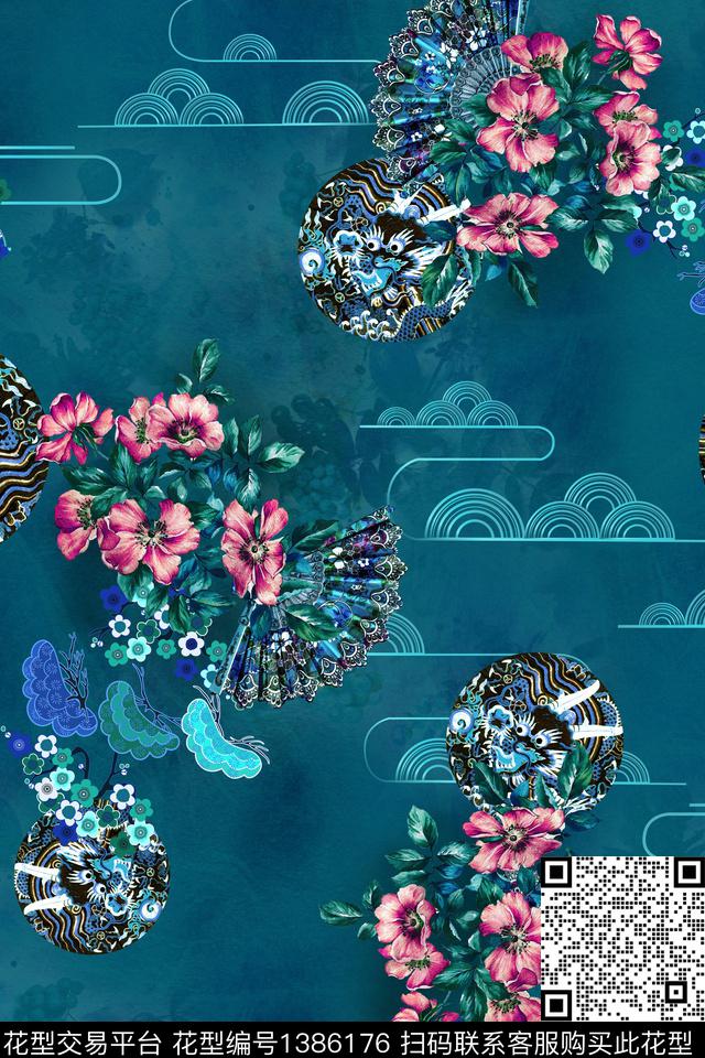 祥云香云纱中国风数码印花华亿平台下载（图片编号: 1386176） - 瓦栏（Walan）