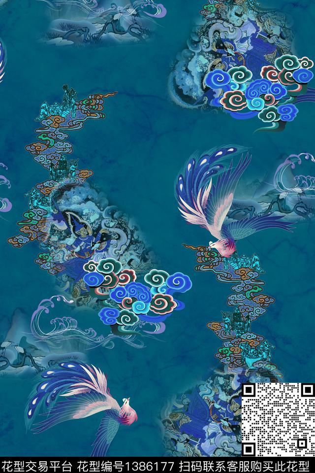 祥云香云纱中国风数码印花华亿平台下载（图片编号: 1386177） - 瓦栏（Walan）