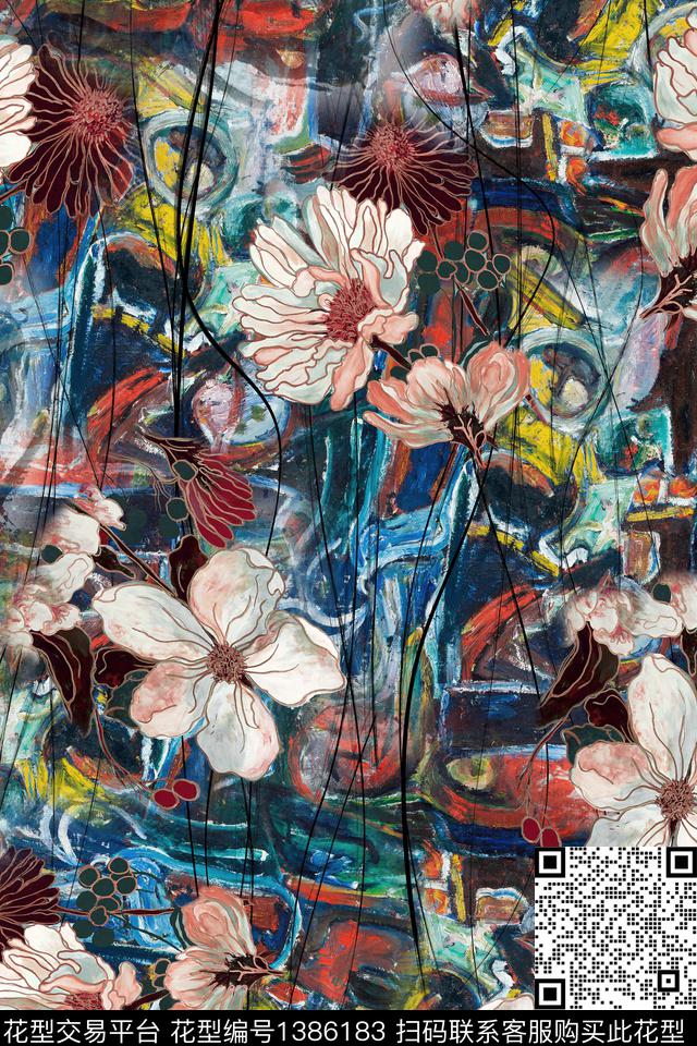 油画华亿平台花卉真丝数码印花华亿平台下载（图片编号: 1386183） - 瓦栏（Walan）