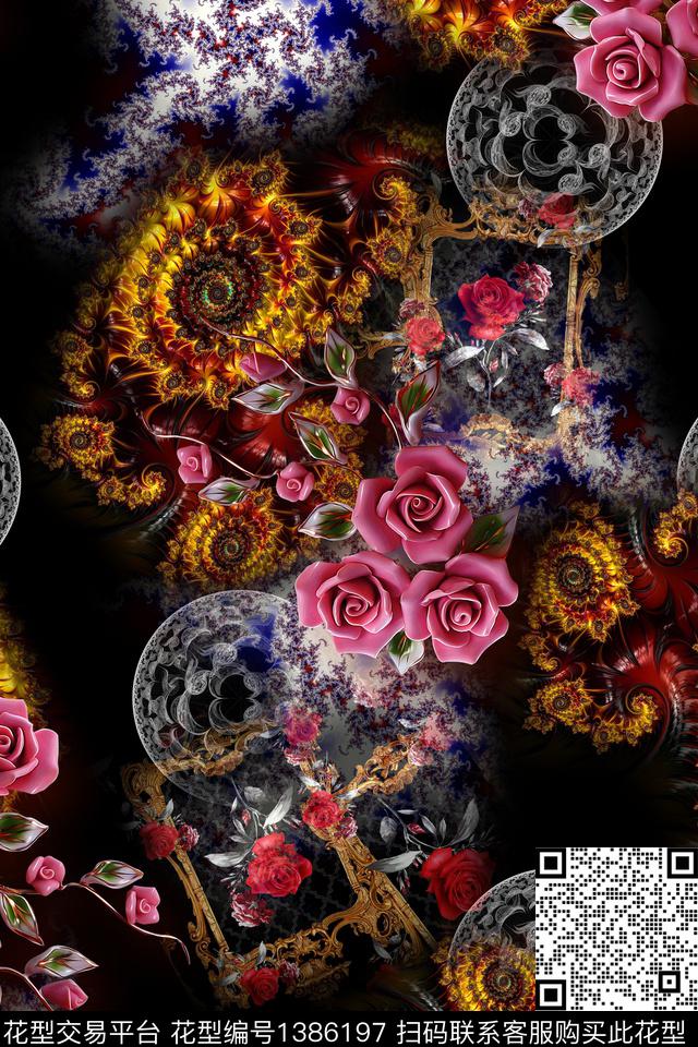 花卉大牌风抽象数码印花华亿平台下载（图片编号: 1386197） - 瓦栏（Walan）