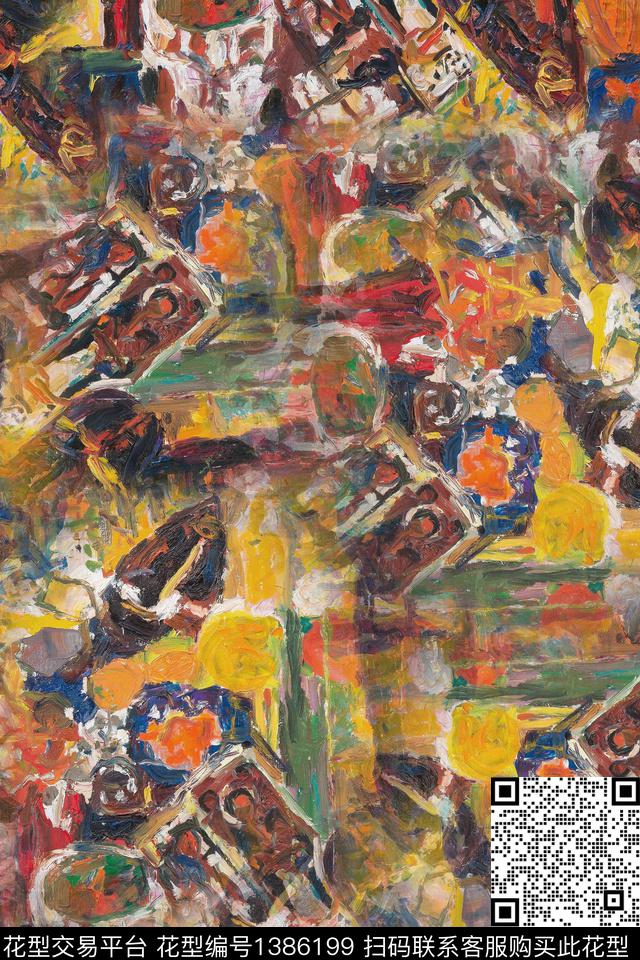 肌理油画华亿平台真丝数码印花华亿平台下载（图片编号: 1386199） - 瓦栏（Walan）