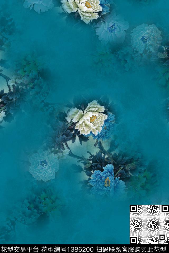 花卉香云纱中国风数码印花华亿平台下载（图片编号: 1386200） - 瓦栏（Walan）