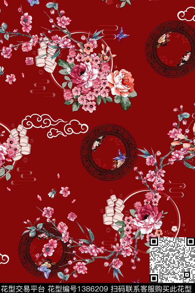 花卉香云纱中国风数码印花华亿平台下载（图片编号: 1386209） - 瓦栏（Walan）