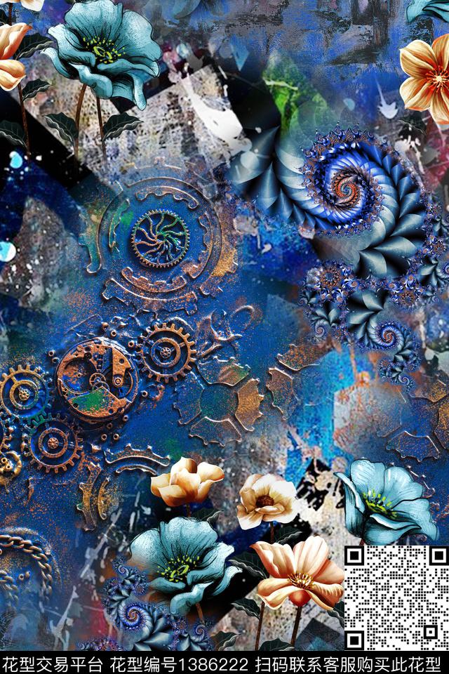 几何花卉年轻女性抽象数码印花华亿平台下载（图片编号: 1386222） - 瓦栏（Walan）