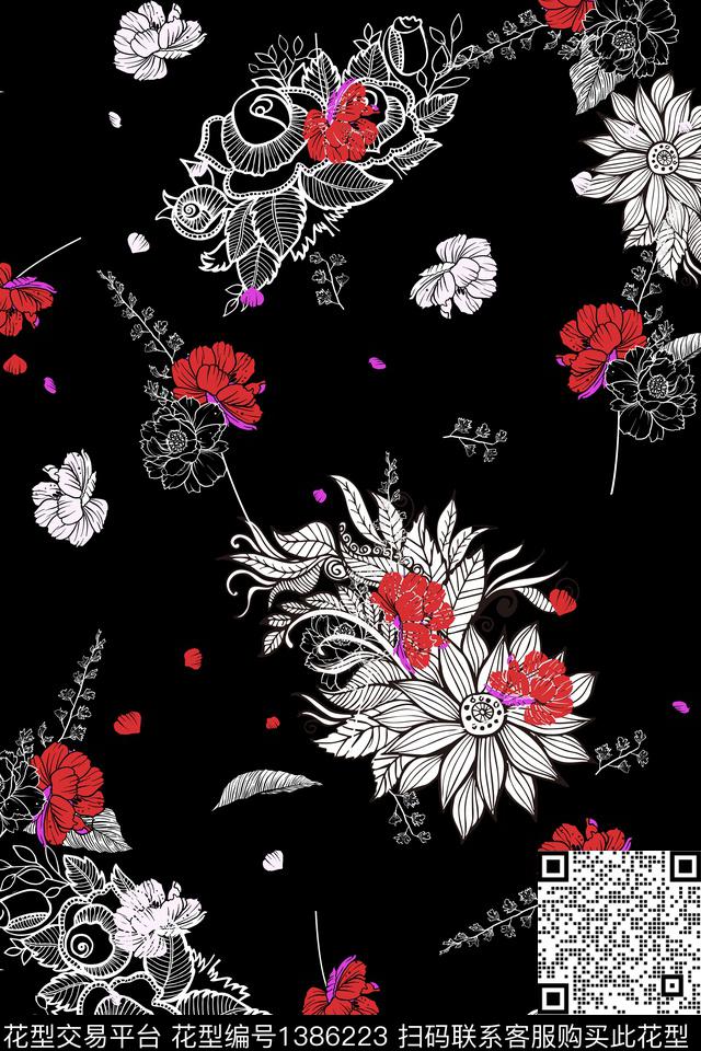 几何花卉年轻女性抽象数码印花华亿平台下载（图片编号: 1386223） - 瓦栏（Walan）