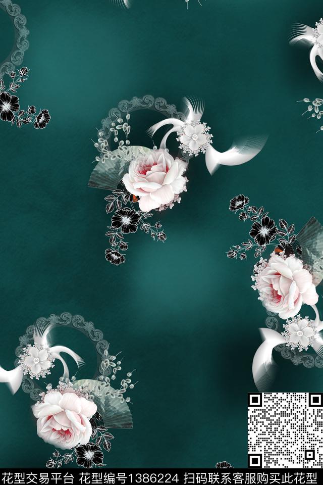 花卉香云纱真丝数码印花华亿平台下载（图片编号: 1386224） - 瓦栏（Walan）