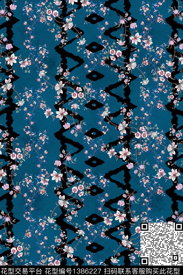 几何几何花卉年轻女性数码印花华亿平台下载（图片编号: 1386227） - 瓦栏（Walan）