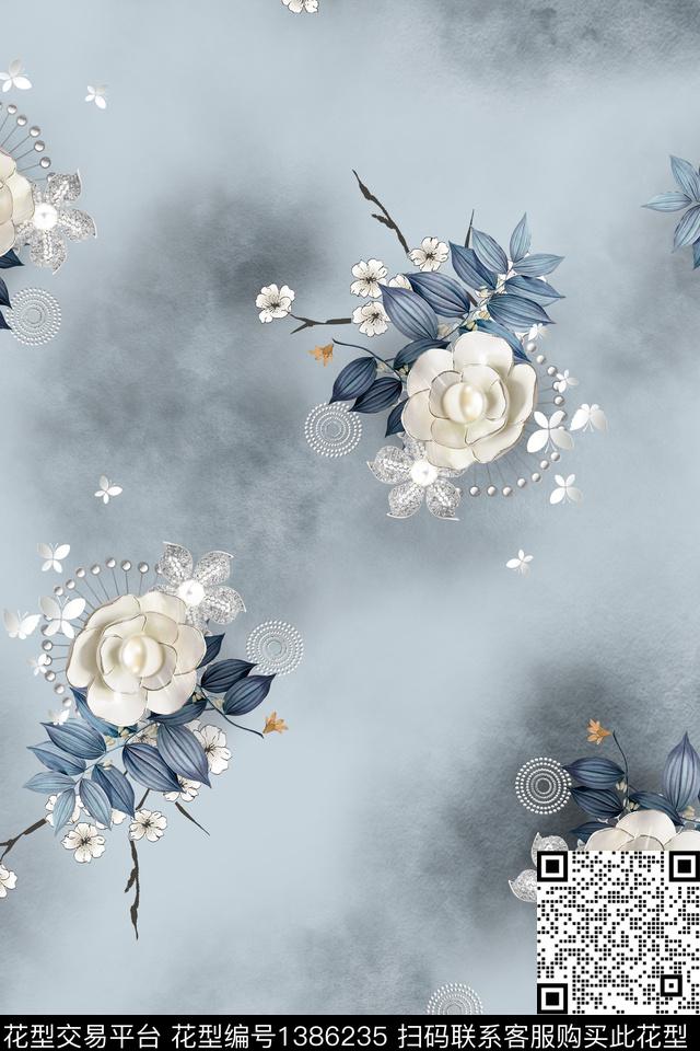 花卉旗袍真丝数码印花华亿平台下载（图片编号: 1386235） - 瓦栏（Walan）