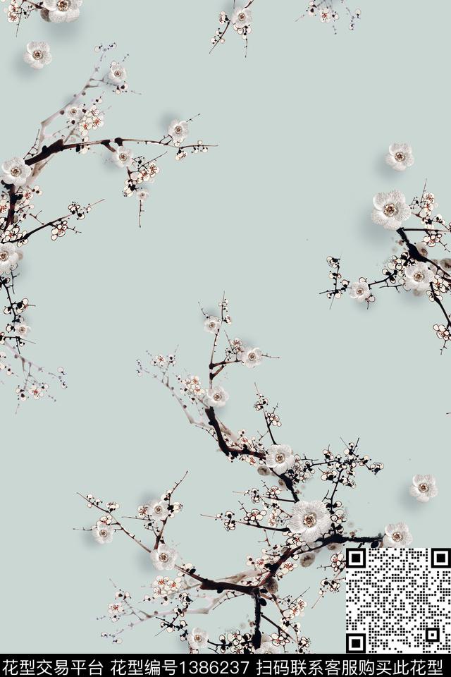 旗袍中国风真丝数码印花华亿平台下载（图片编号: 1386237） - 瓦栏（Walan）