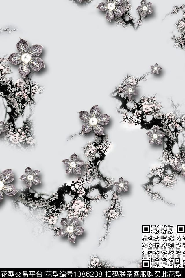 旗袍中国风真丝数码印花华亿平台下载（图片编号: 1386238） - 瓦栏（Walan）