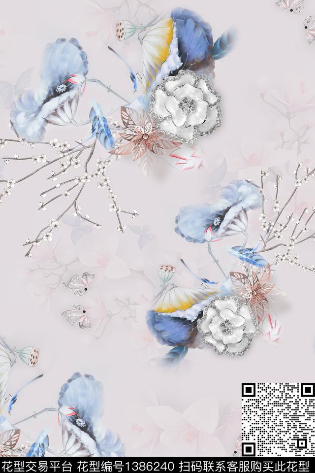 连衣裙中国风真丝数码印花华亿平台下载（图片编号: 1386240） - 瓦栏（Walan）