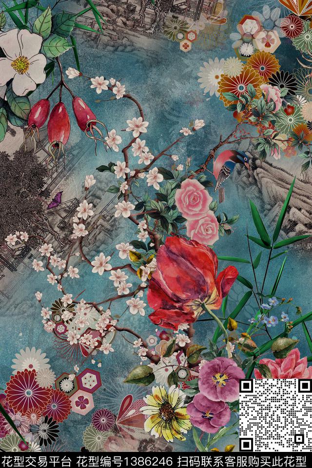 香云纱中国风真丝数码印花华亿平台下载（图片编号: 1386246） - 瓦栏（Walan）