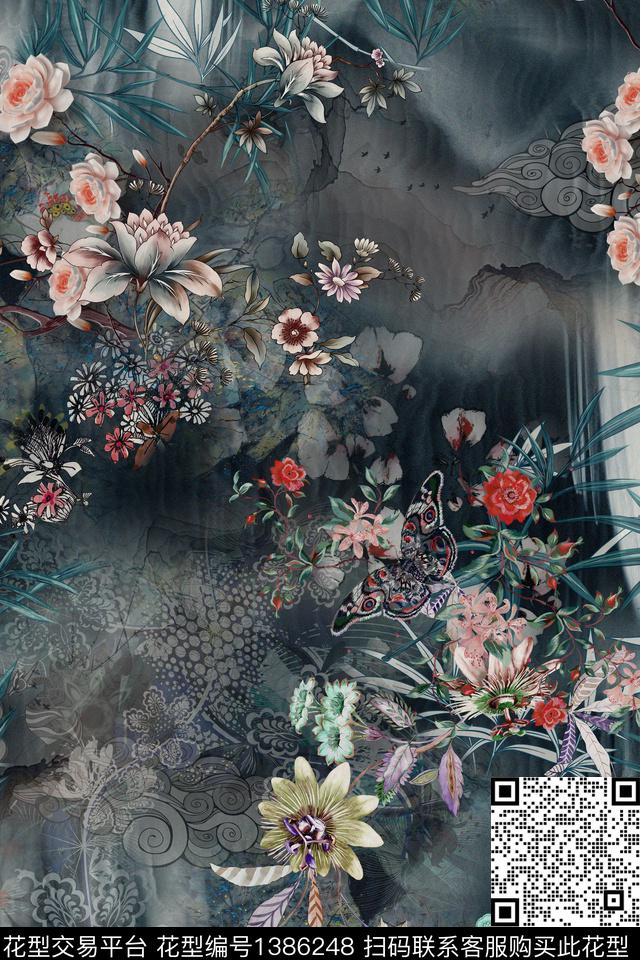 香云纱中国风真丝数码印花华亿平台下载（图片编号: 1386248） - 瓦栏（Walan）