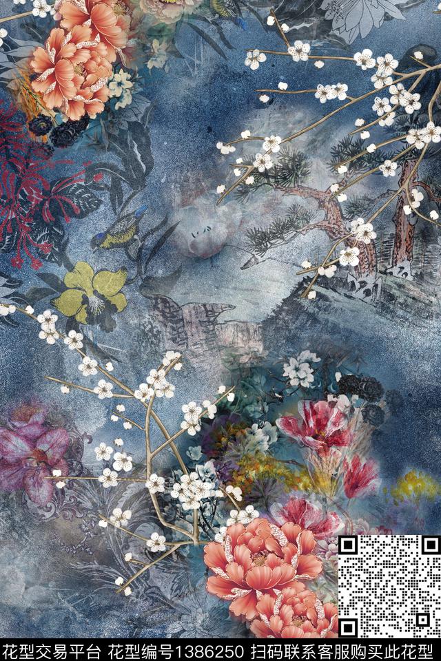 香云纱中国风真丝数码印花华亿平台下载（图片编号: 1386250） - 瓦栏（Walan）