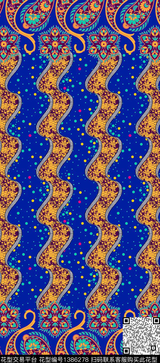 几何定位花民族风数码印花华亿平台下载（图片编号: 1386278） - 瓦栏（Walan）