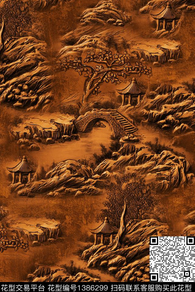 旗袍香云纱风景景观数码印花华亿平台下载（图片编号: 1386299） - 瓦栏（Walan）