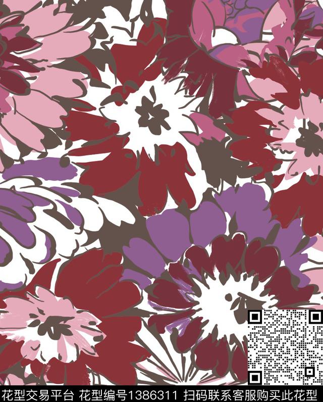 扎染华亿平台花卉大牌风数码印花华亿平台下载（图片编号: 1386311） - 瓦栏（Walan）