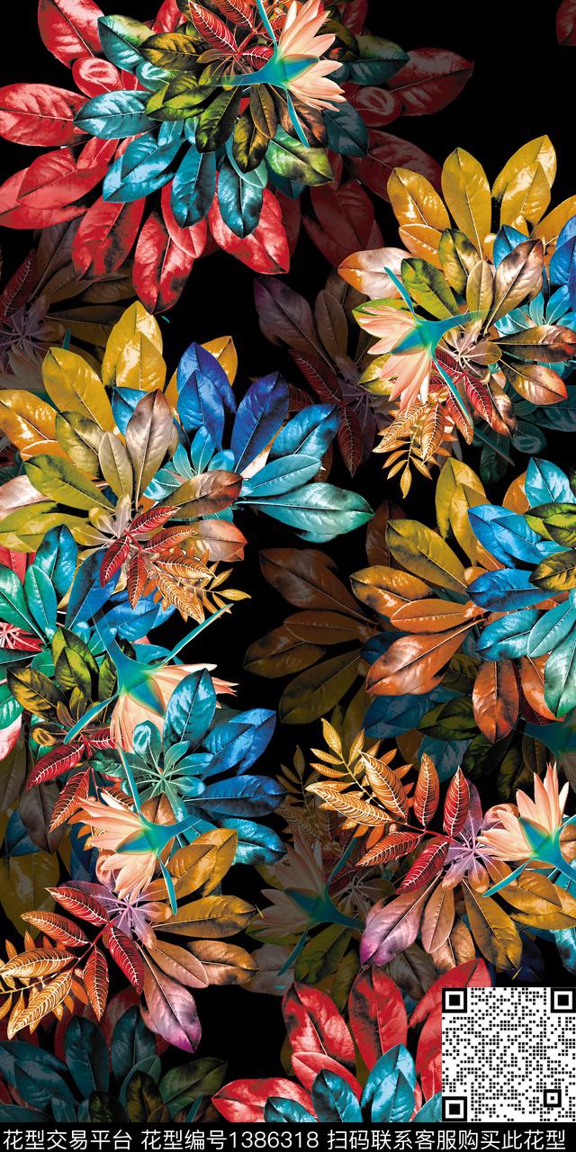 抽象绿植树叶数码印花华亿平台下载（图片编号: 1386318） - 瓦栏（Walan）