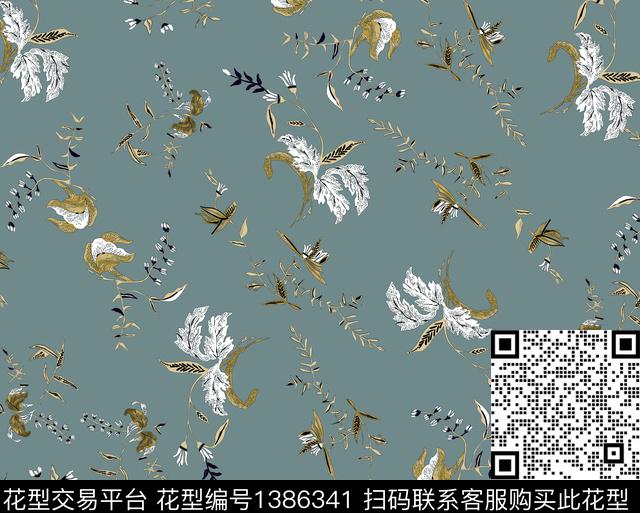 绿植树叶大牌风小碎花数码印花华亿平台下载（图片编号: 1386341） - 瓦栏（Walan）