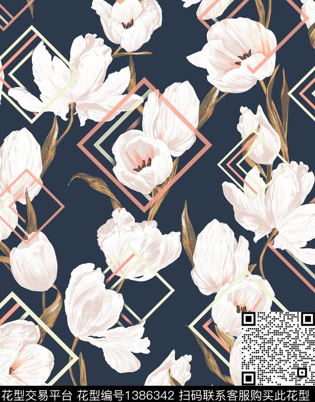 绿植树叶花卉大牌风数码印花华亿平台下载（图片编号: 1386342） - 瓦栏（Walan）