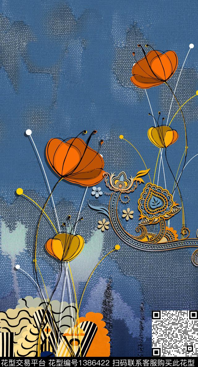 中国风定位花真丝朦胧底纹数码印花华亿平台下载（图片编号: 1386422） - 瓦栏（Walan）