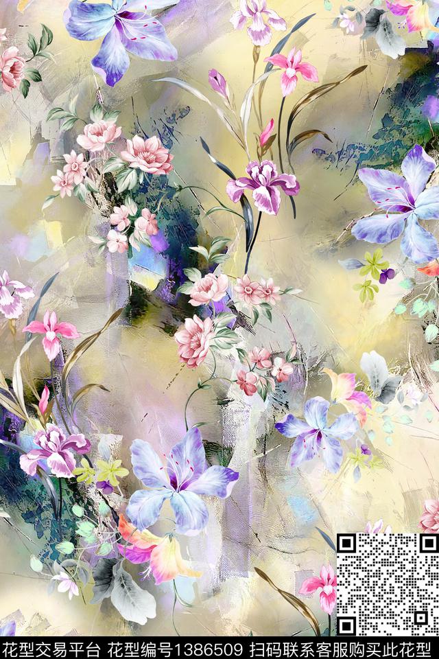 肌理抽象花卉花卉数码印花华亿平台下载（图片编号: 1386509） - 瓦栏（Walan）