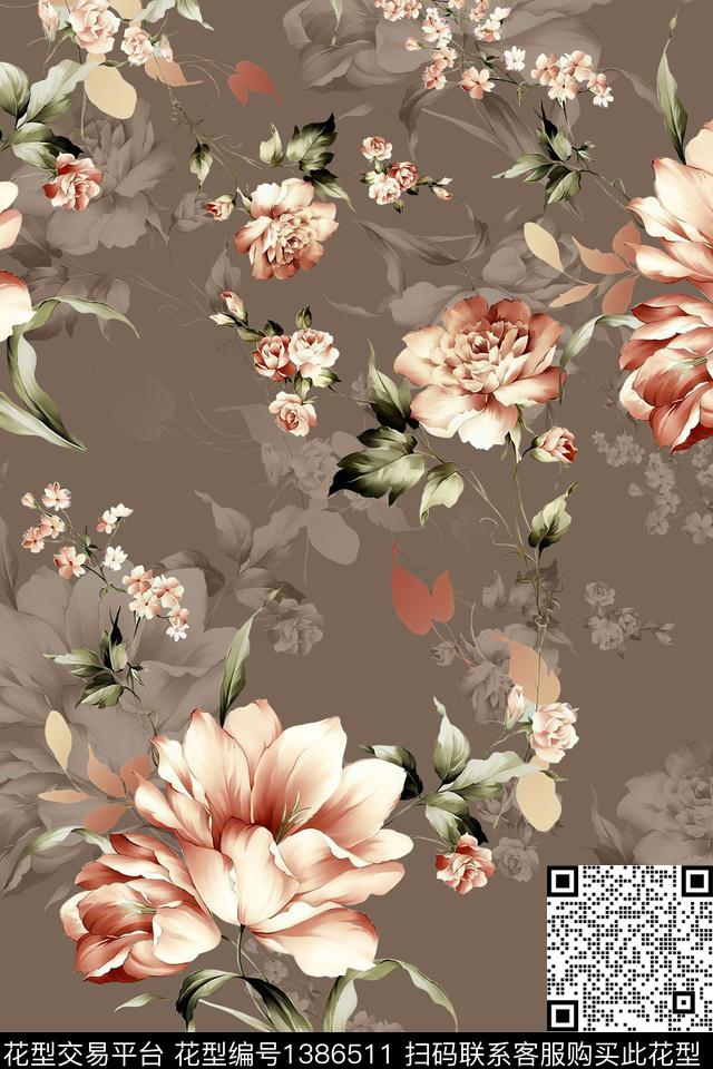 抽象花卉花卉大牌风数码印花华亿平台下载（图片编号: 1386511） - 瓦栏（Walan）