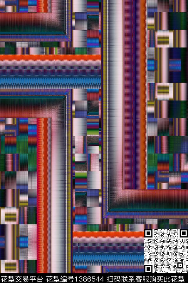 几何条纹混合拼接数码印花华亿平台下载（图片编号: 1386544） - 瓦栏（Walan）