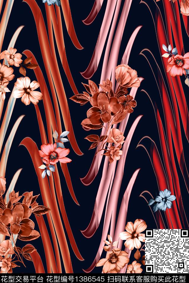 花卉条纹中老年数码印花华亿平台下载（图片编号: 1386545） - 瓦栏（Walan）