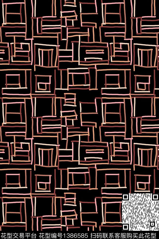 几何线条大牌风数码印花华亿平台下载（图片编号: 1386585） - 瓦栏（Walan）