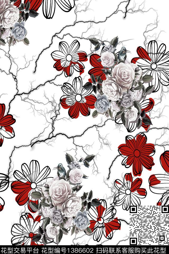 花卉大牌风中国风数码印花华亿平台下载（图片编号: 1386602） - 瓦栏（Walan）