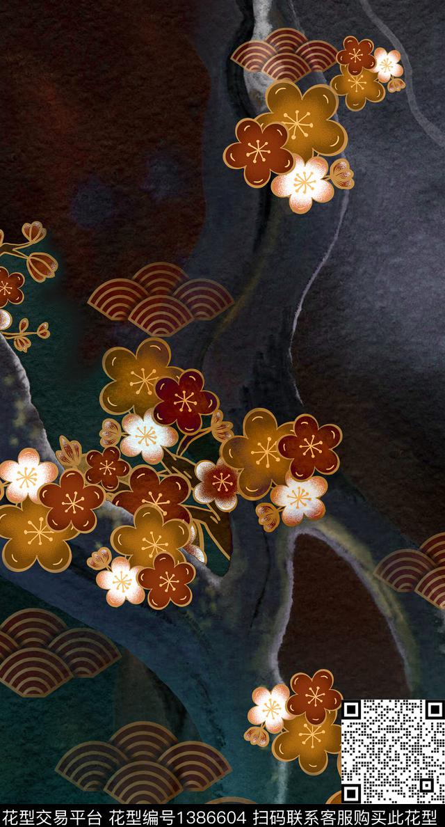 梅花底纹中国风定位花数码印花华亿平台下载（图片编号: 1386604） - 瓦栏（Walan）