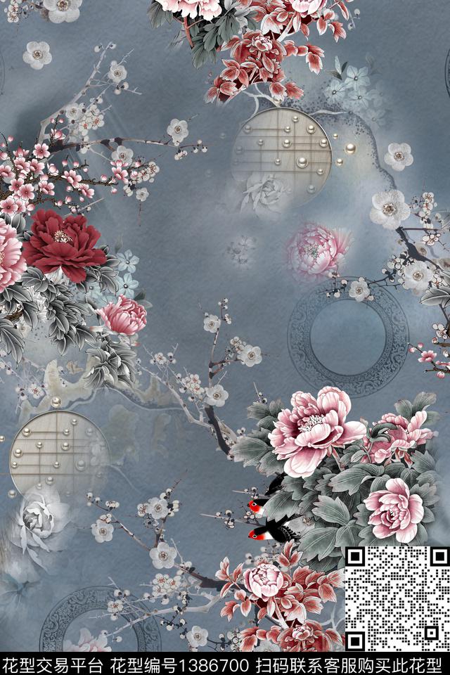 香云纱中国风真丝数码印花华亿平台下载（图片编号: 1386700） - 瓦栏（Walan）