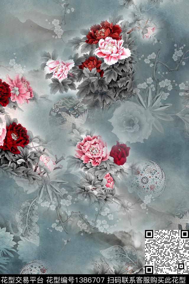 香云纱中国风真丝数码印花华亿平台下载（图片编号: 1386707） - 瓦栏（Walan）