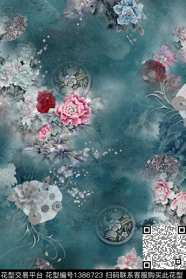 香云纱中国风真丝数码印花华亿平台下载（图片编号: 1386723） - 瓦栏（Walan）