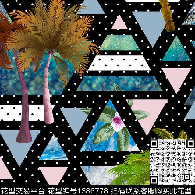 几何椰子树女装数码印花华亿平台下载（图片编号: 1386778） - 瓦栏（Walan）