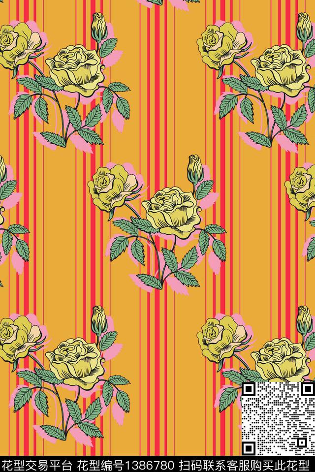 几何格子抽象花卉数码印花华亿平台下载（图片编号: 1386780） - 瓦栏（Walan）