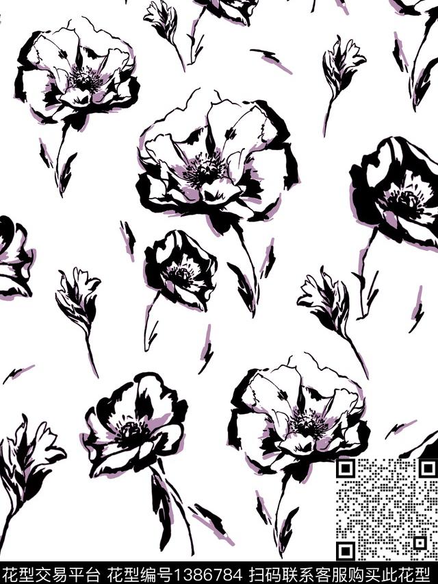 花卉大牌风印花数码印花华亿平台下载（图片编号: 1386784） - 瓦栏（Walan）