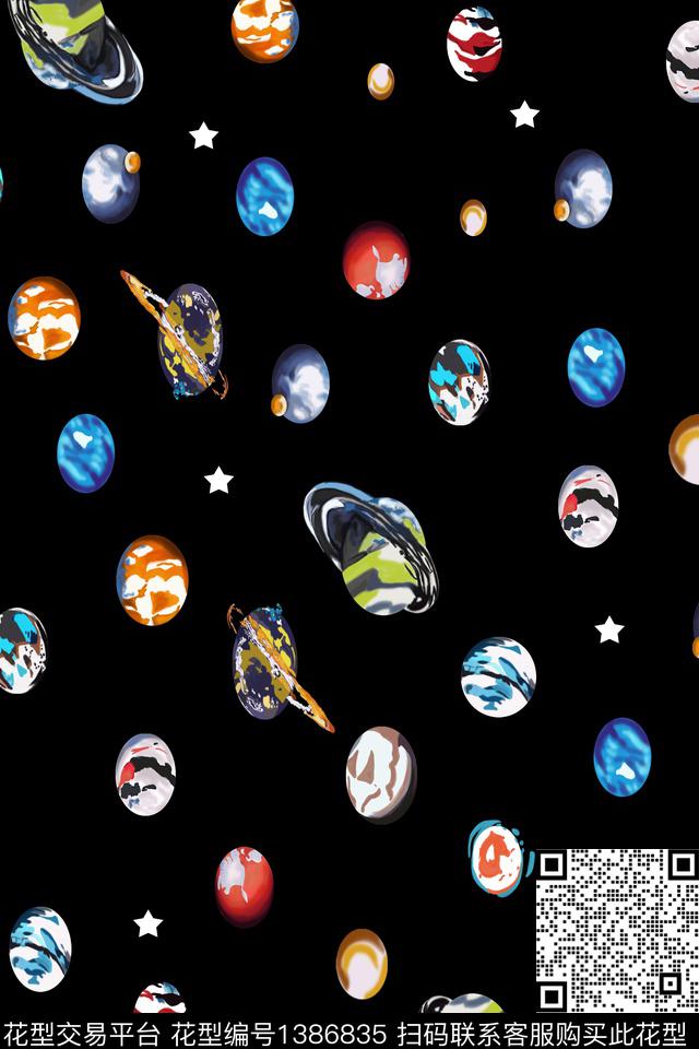 星空童装黑底花卉传统印花华亿平台下载（图片编号: 1386835） - 瓦栏（Walan）