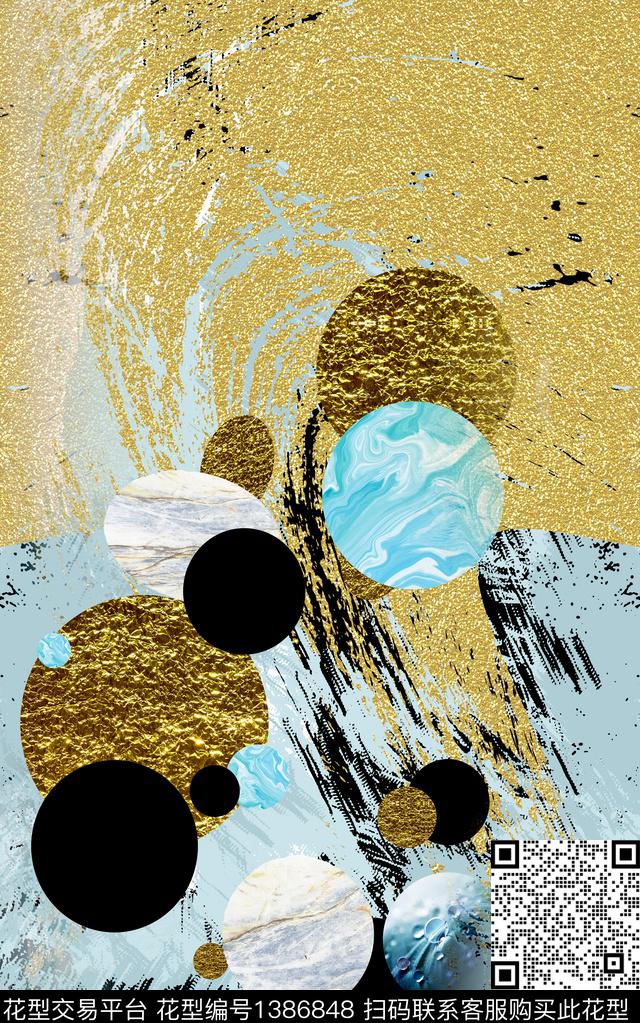 几何定位花绿植树叶数码印花华亿平台下载（图片编号: 1386848） - 瓦栏（Walan）