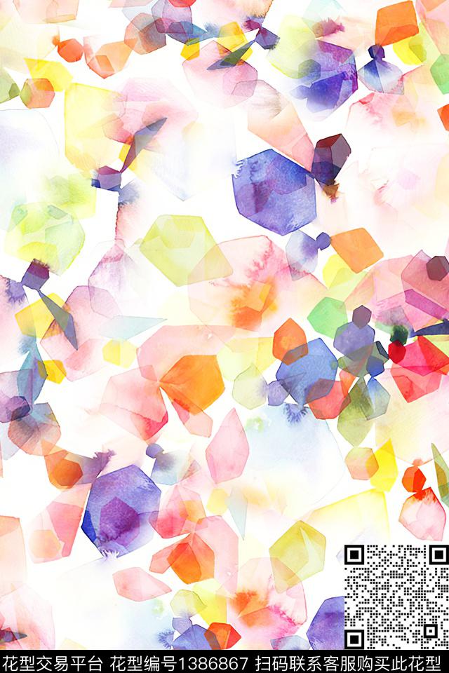 肌理扎染华亿平台抽象花卉数码印花华亿平台下载（图片编号: 1386867） - 瓦栏（Walan）